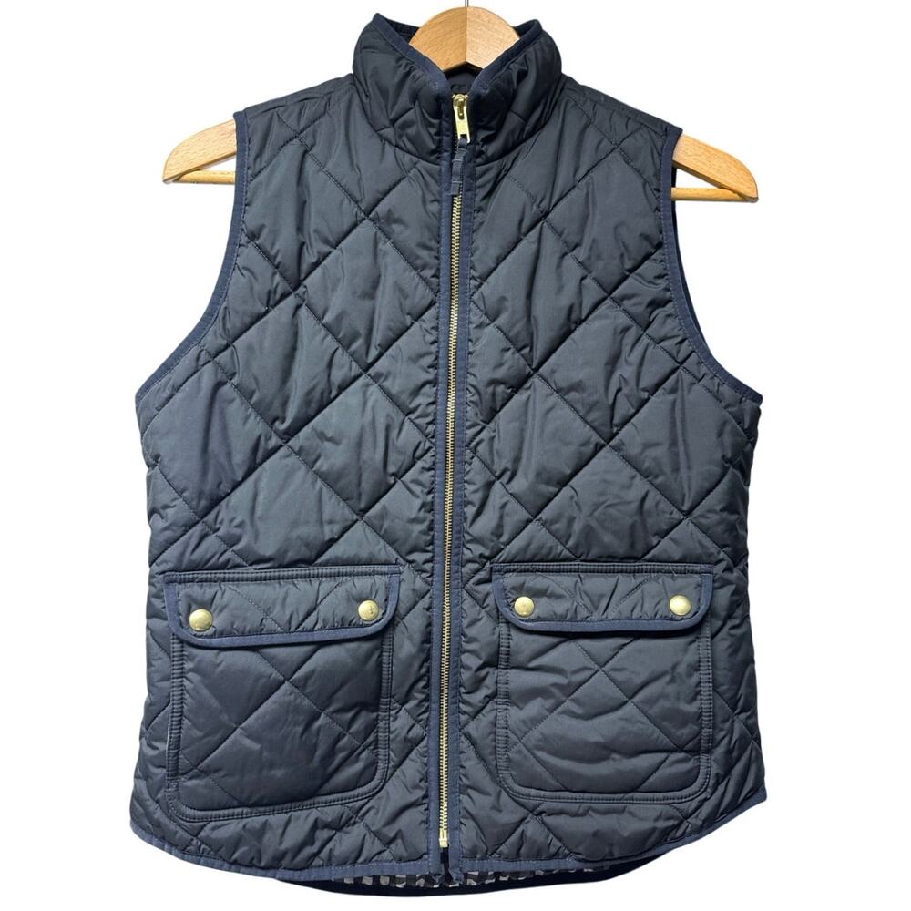 J Crew Black Sleeveless Quilted Puffer Vest Size Small Preppy Equestrian